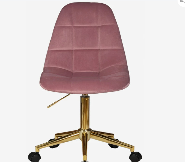 Golden Pink Velvet Swivel Chair Office Home Adjustable Height In Polished Leg