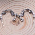 925 Silver Engraved Designs Flower Hoop Earrings with Pearl (055132)