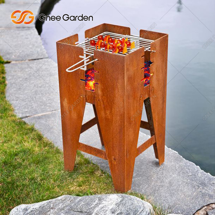 Popular Corten Steel Squared Outdoor Bbq Grill Table Garden Wooden Burner Fire Pit
