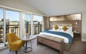 Wholesale 4 star Hotel room Bed Furniture Laminate bed with Leisure Chaise lounge and HPL TV table Writing desk unit from china suppliers