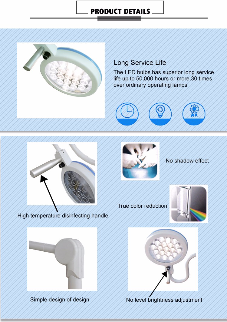20W 110V 220V Ceiling Mounted Surgical Lights Examing Lamp With 280mm Headlamp Diameter