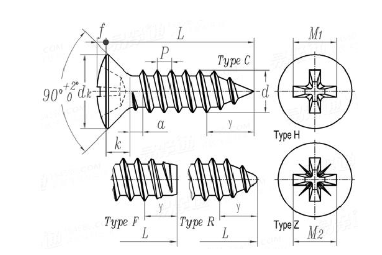 DIN7983 Cross Recessed Raised Countersunk Head Tapping Screws Phillips Self Tapping Screw