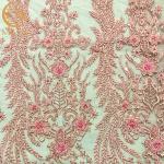 Modern Pink Beaded Embroidered Lace Fabric For Nigerian Wedding