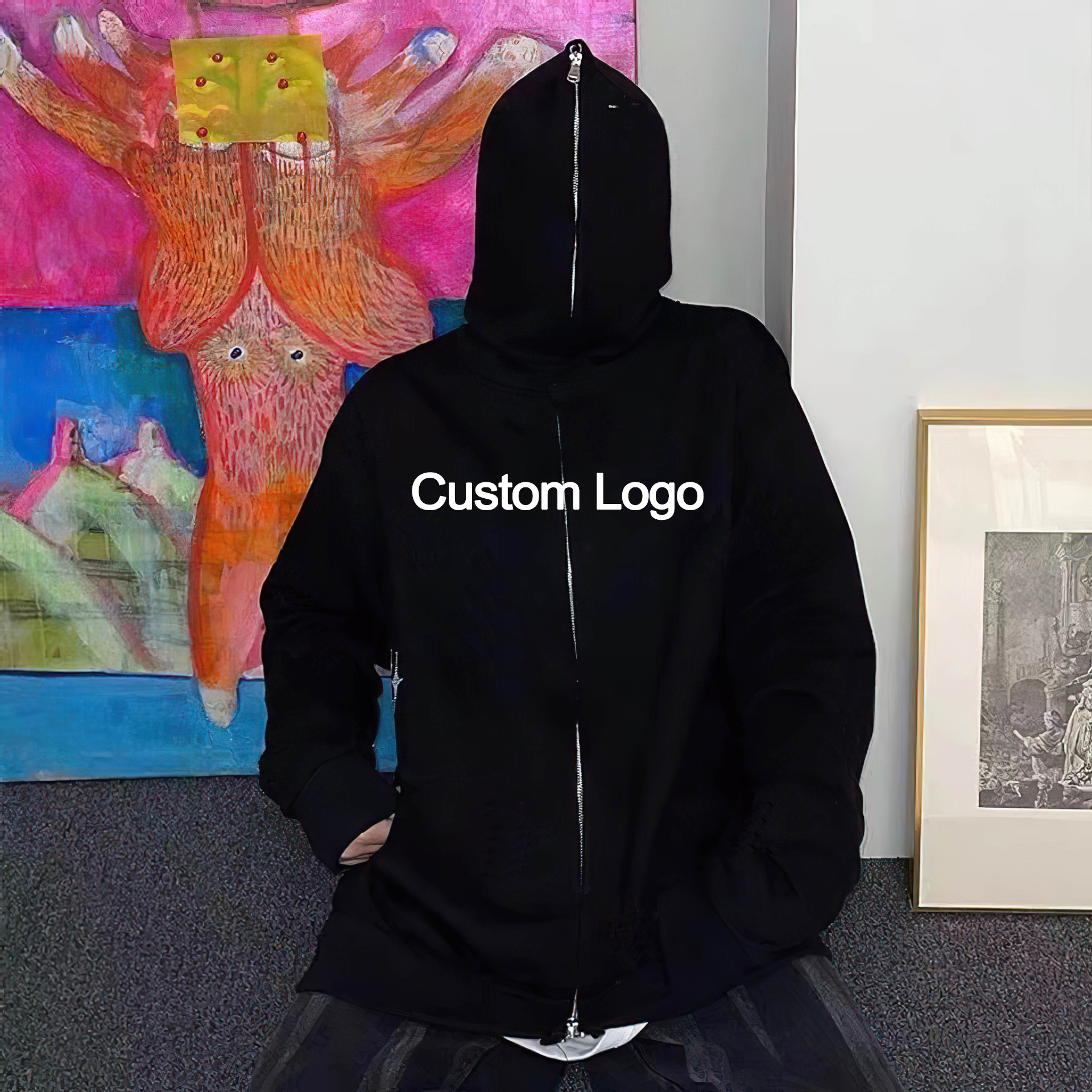 Custom Men's Full Face Zip Neck Hoodie in M-3XL or Custom Size with French Terry Fabric