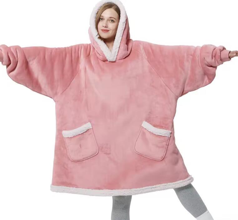 Long Sleeves Flannel Sherpa Oversized Hooded Blankets TV Hoodie Blanket