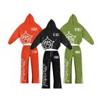 Gender-Neutral Men's Acid Wash Zipper Tracksuit 2 Piece Set with Hoodies and