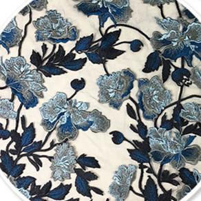 Bule Floral Embroidered Polyester Net Lace Fabric For Wedding Gown Dresses