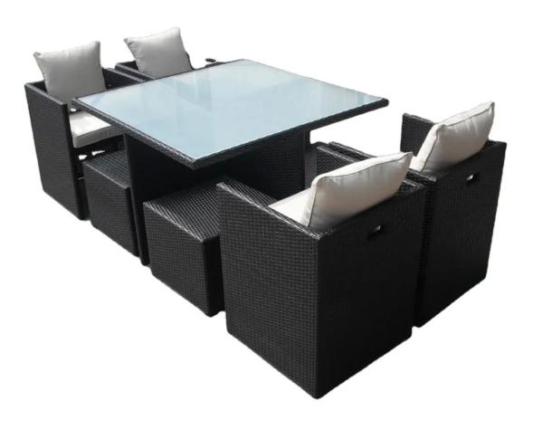 Wicker resin plastic luxury dining table set rattan cube garden furniture dining