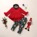 Red Winter Children'S Clothing Polyester Christmas Sweater Suit Long Sleeve