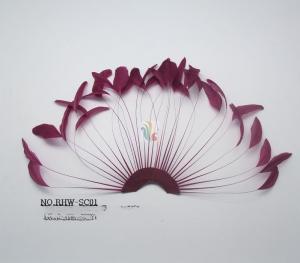 Wholesale Millinery Supplies Striped Coque Feather Hand Fan 15x15cm Length from china suppliers