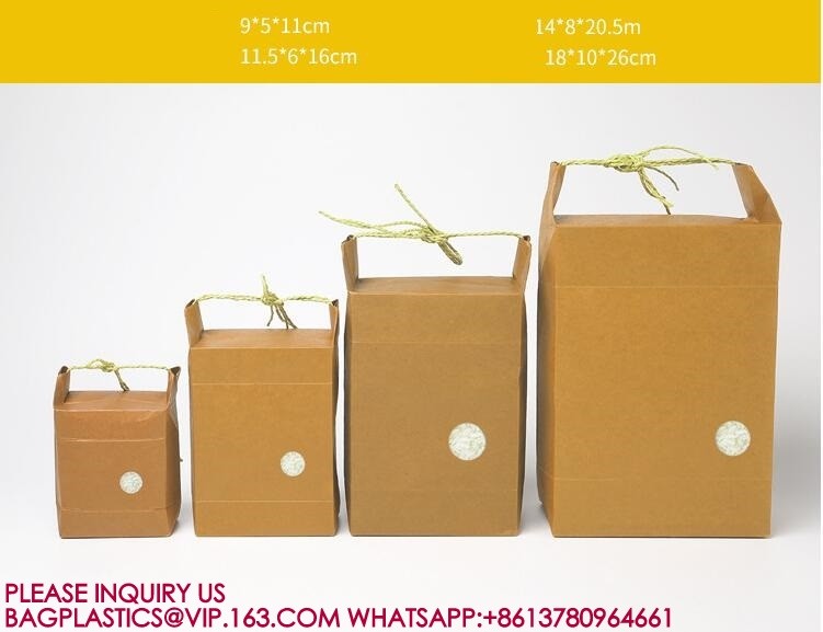 Stand Up Kraft Paper Pouch With String For Rice, Wheat Flour, Tea Leaves, Powders Packing
