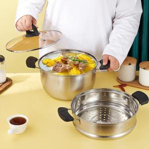 Wholesale Factory Wholesale Two Layers Stainless Steel Saucepot Food Steamer Pots Circle Soup Pot With Glass Lid from china suppliers
