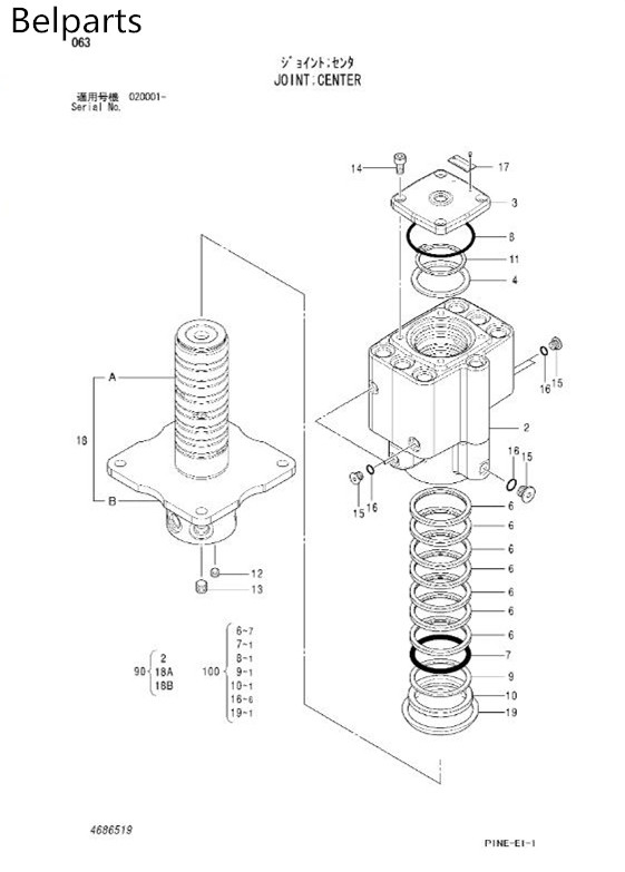 HITACHI 4686519 Excavator Manifold Joint Center , ZX30U-3 Center Joint