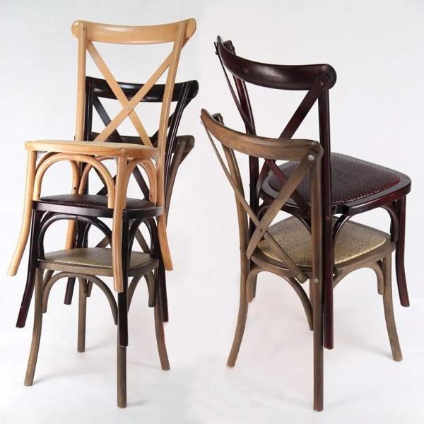 Professional Stackable X Back Rattan Dining Chair French Accent Wood Chair for