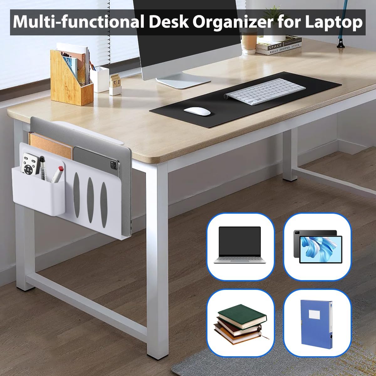 Metal Desk Drawer for Cable Management Under Desk Office Desk Clamp-On Holder White