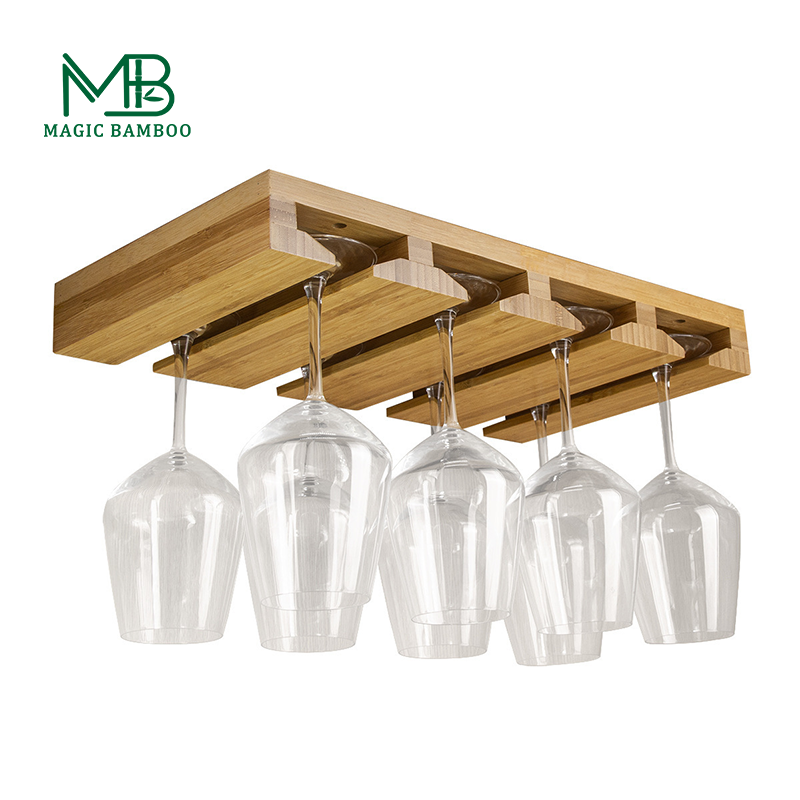 BAMBOO Home Bar Wall Mount Wine Glass Hanging Rack Cup Hanger Goblet Shelf Locker