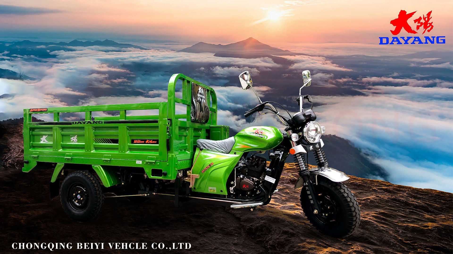 1000Kg Motorised Tricycle Three Wheel Cargo Motorcycle with 12V Electric and Kick Start