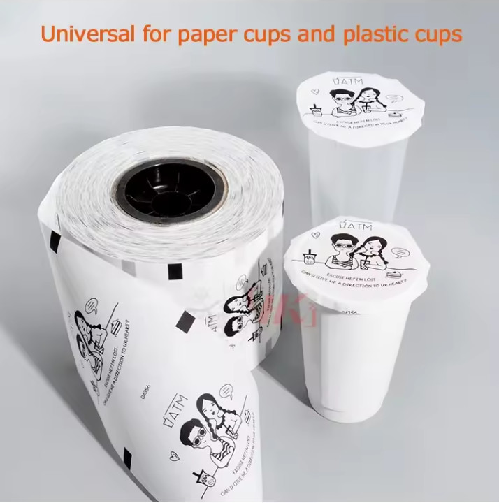 Laminated Plastic Roll Sealing Film Packaging Custom Printed 90mm 95mm Common Sealing Film Pp Paper Film For Bubble Tea
