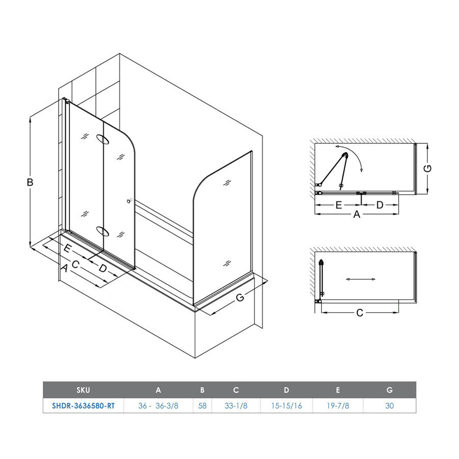 Frameless Tempered Glass Shower Screen Polished Chrome For Bathtub
