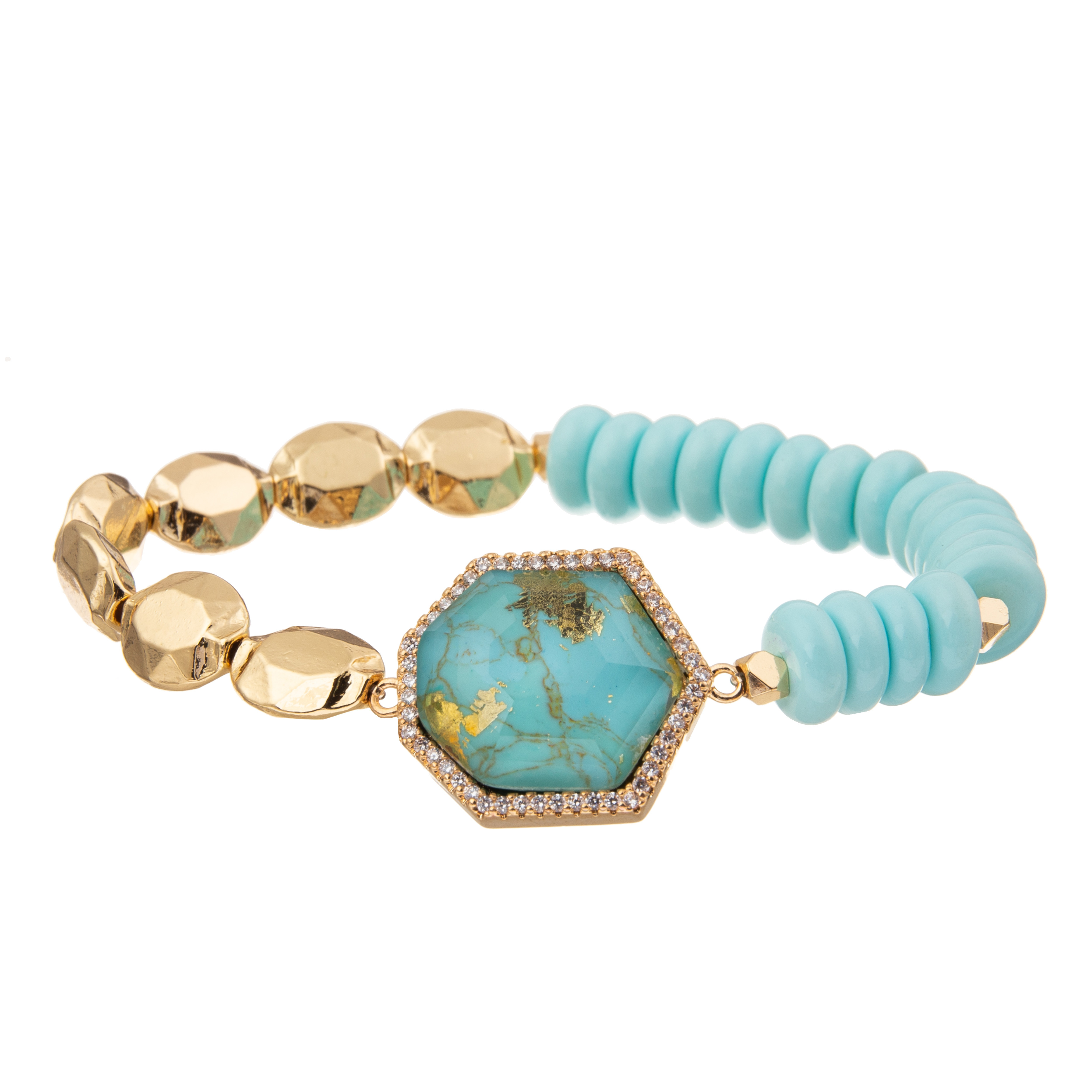 5 Colors Gold Plated Stone Handmade Beads Bracelets With Regular Heptagon Pendant