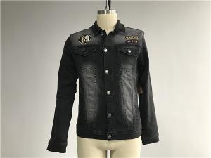 Wholesale Black Washed Badge Mens Denim Jacket And Jeans Button Through Trucker Jacket TW76375 from china suppliers