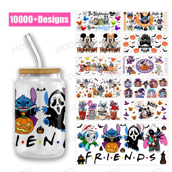 16OZ UV DTF Transfers For Halloween Cup Wrap Designs On Glass Tumblers For
