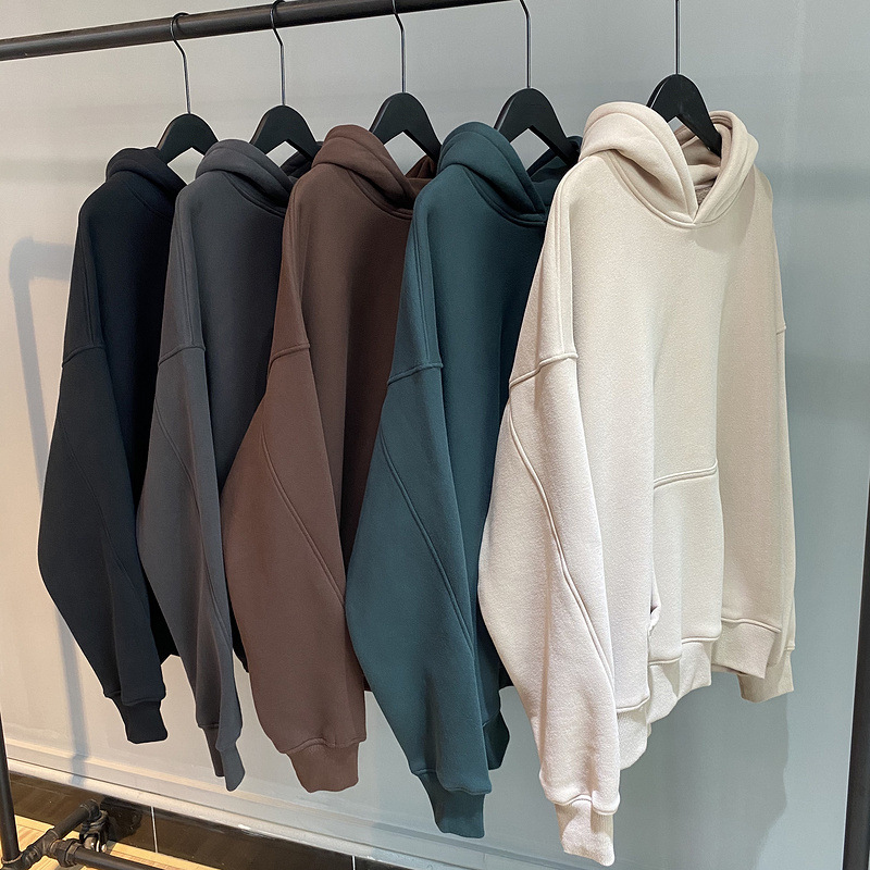 Thick French Terry Fleece Men'S Big Oversized Hoodie Drop Brown Grey Shoulder Hoodies Style Pullover