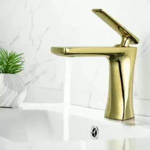 Wholesale Sanitary Ware Mixer Faucets Golden Color Single Handle Water Basin Sink Taps for Bathroom from china suppliers
