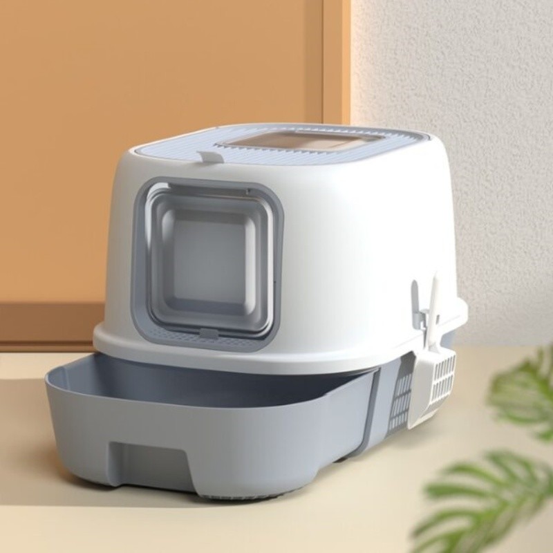 Anti Splashing Plastic Cat Litter House White Top Entry Litter Box With Drawer