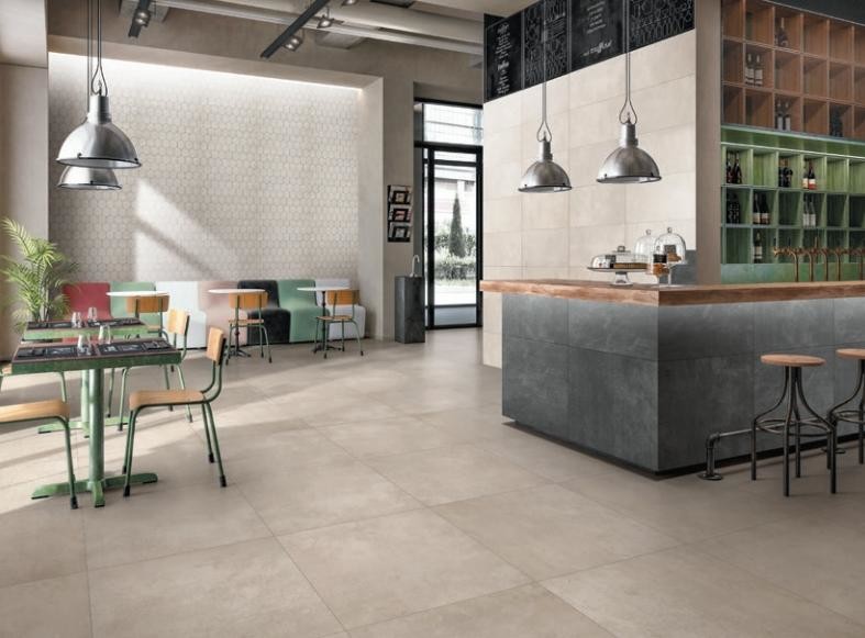 Hospital Semi Polished Glazed Porcelain Tiles Rough Textured Beige Color Indoor Porcelain Tiles