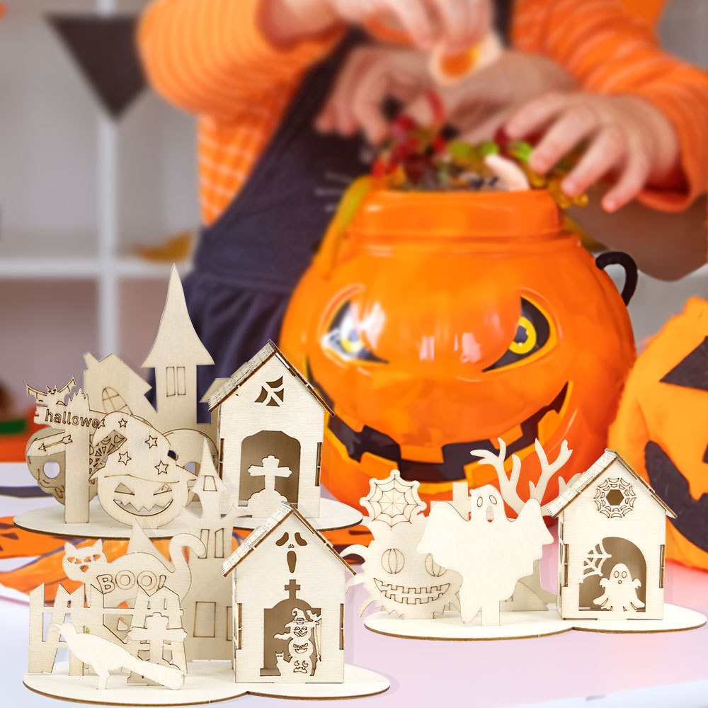Christmas Wooden Decoration Unfinished Wood Puzzle Diy Painting Xmas Tree Cabin Kids Fine Motor Skills