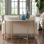 Contemporary Gold Stainless Steel Frame Marble Top Demilune Console table