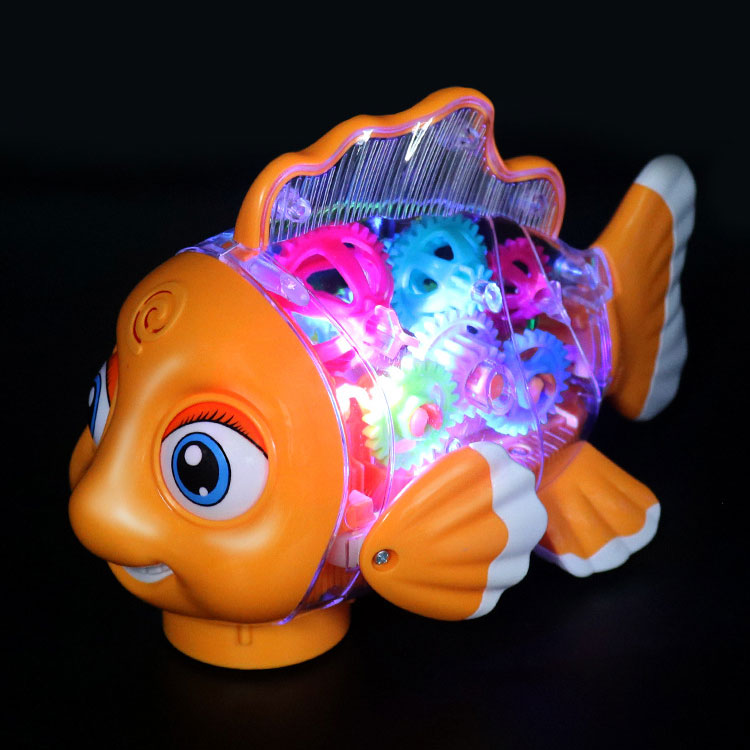 Electric Transparent Gear Fish Glowing Music Universal Walking Swing Fish Puzzle TOY MODEL