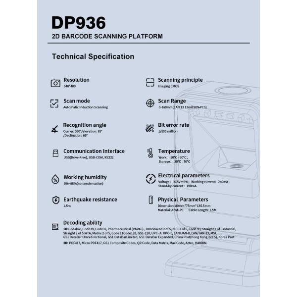 Luckydoor EWMA DP936 2D Barcode Scanner Desktop for Supermarket