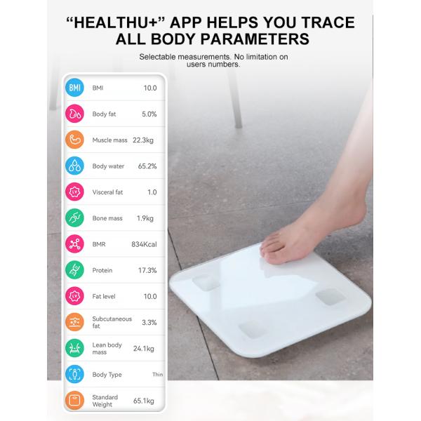 180kg Capacity Glass Personal Smart Analyzing Weighing Scale with Bluetooth Connectivity and Health Scale Metal Bonding