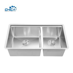 Wholesale SUS304 Stainless Steel Kitchen Sinks Double Bowl Handmade House Kitchen Sinks With Bottom Grid from china suppliers