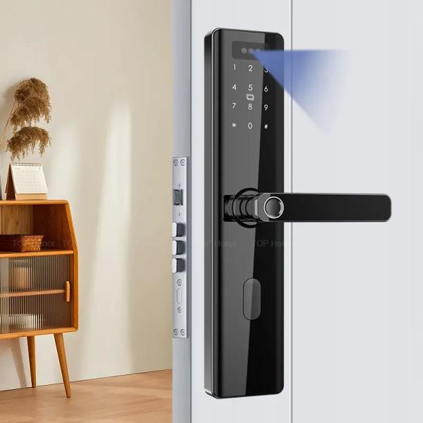 Black Smart Face Recognition Door Lock Anti Peep Fingerprint Password Card