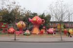 Red Decorated Special Lamp Post Lantern Display On Chinese Street