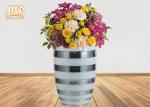 Barrel Shaped Fiberglass Flower Pots Glossy White Mirror Mosaic Finish