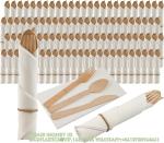 Pre Rolled Bamboo Cutlery Pack Bamboo Utensils (6.7" 25 Forks 25 Spoons 25