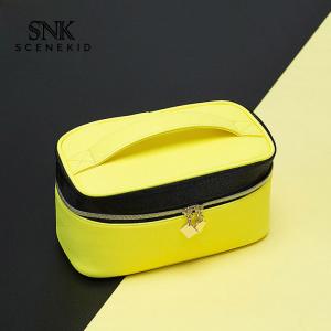 China Eco-Friendly Make Up Brush Bag Double Zippers Black Yellow Cosmetic Pouch Bag on sale