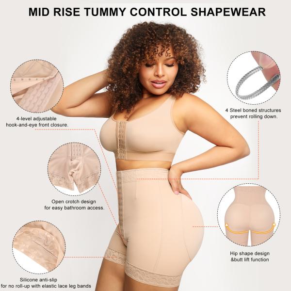 Hexin Adjustable Hooks Body Shaper for Tummy Trimming and Butt Lifting Shapewear BBL