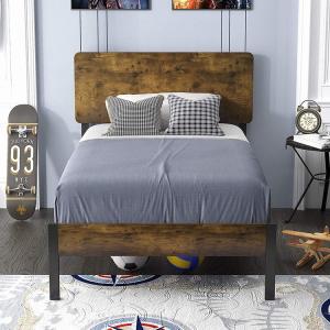 Wholesale Platform Twin Metal Bed Frame With Wood Headboard And iron Slats from china suppliers