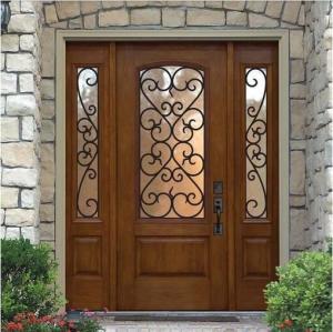 Wholesale 1&quot; thickness wrought iron glass with 10*10 steel in wooden door from china suppliers
