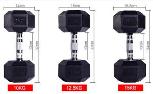 Wholesale 2.5kg 5kg 7.5kg 10kg Cast iron Black Rubber Coated Hex Fixed Dumbbell from china suppliers