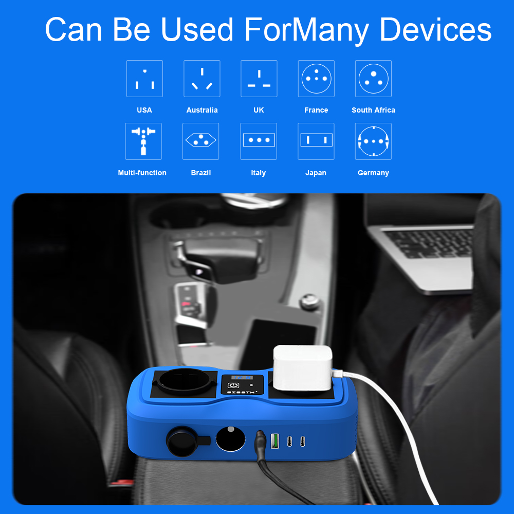 12V 220V DC To AC Car Voltage Converter 200W GaN PD Fast Charger Auto Power Inverter