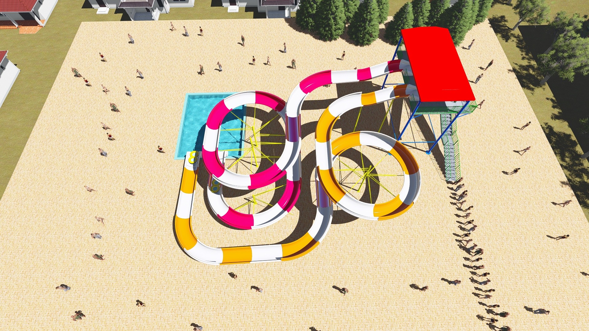 Customized Open Colorful Spiral Water Park Slide 100 Sq.M Floor Space