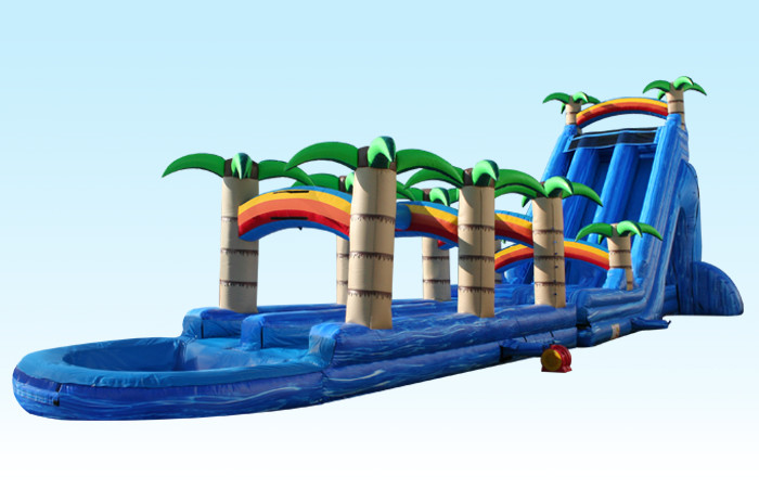 Light Blue 27FT Tropical Rush Inflatable Water Slides For Outdoor Plarground