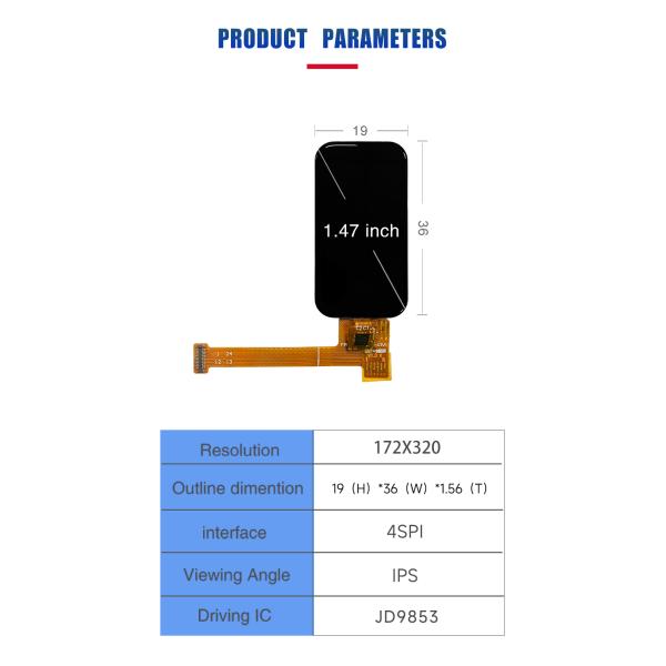 1.47 Inch TFT LCD Touch Screen IPS 172x320 Resolution IC JD9853