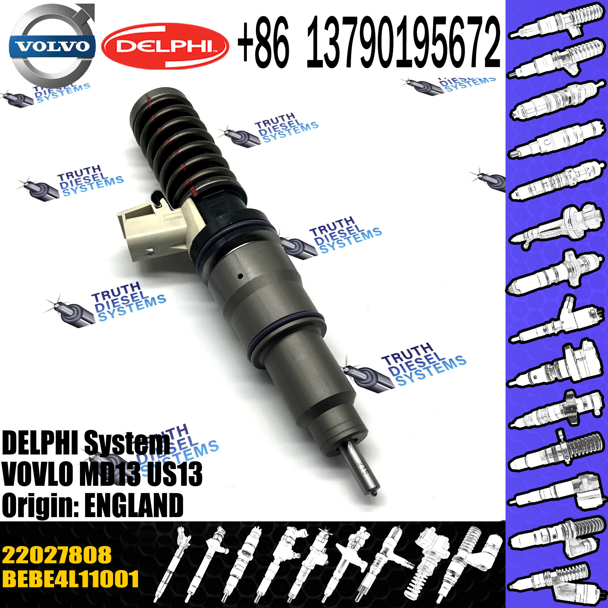 22027808 BEBE4L11001 New Diesel Fuel Injector For E3.5 /VOL TRUCK MD13 US13, 85013612 22027808 85013611